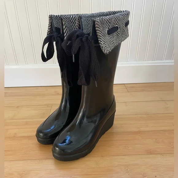 Sperry Shoes Sperry Black Top Sider Herringbone Wedge Rain